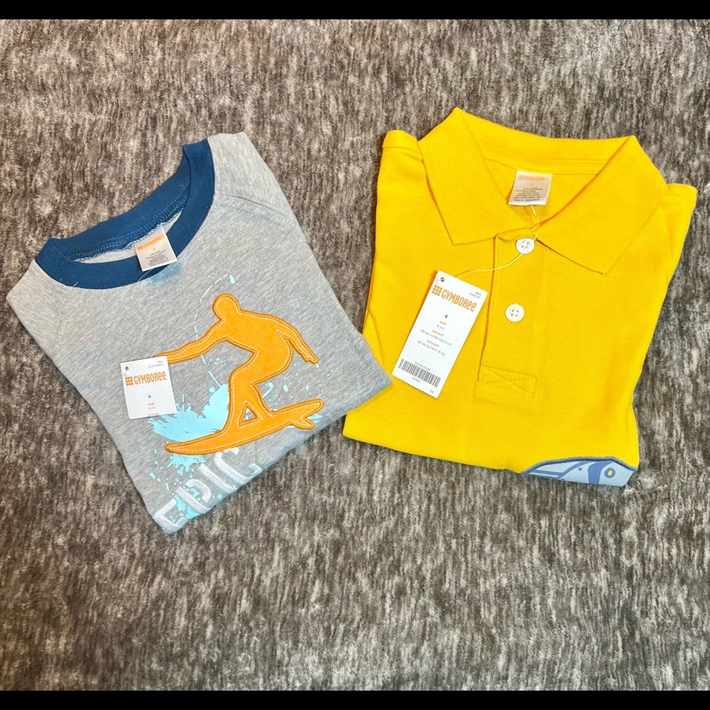 GYMBOREE/ NWT. Bundle of two boy shirts /Color: Yellow/Grey/Size 4